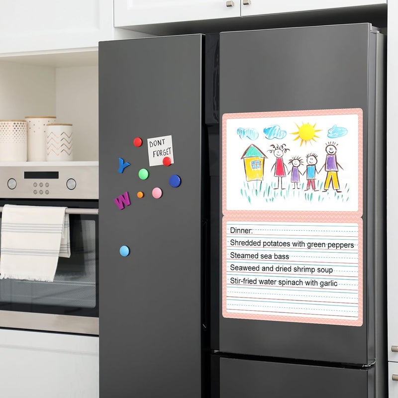 TecUnite 4pcs Jumbo Magnetic Draw & Write Paper 21.5" x 18" Dry Erase Handwriting Lined Paper Magnetic Lined Sheet for School, Office, Kitchen Fridge, Kids Drawing (Pink+Green) - Image 5